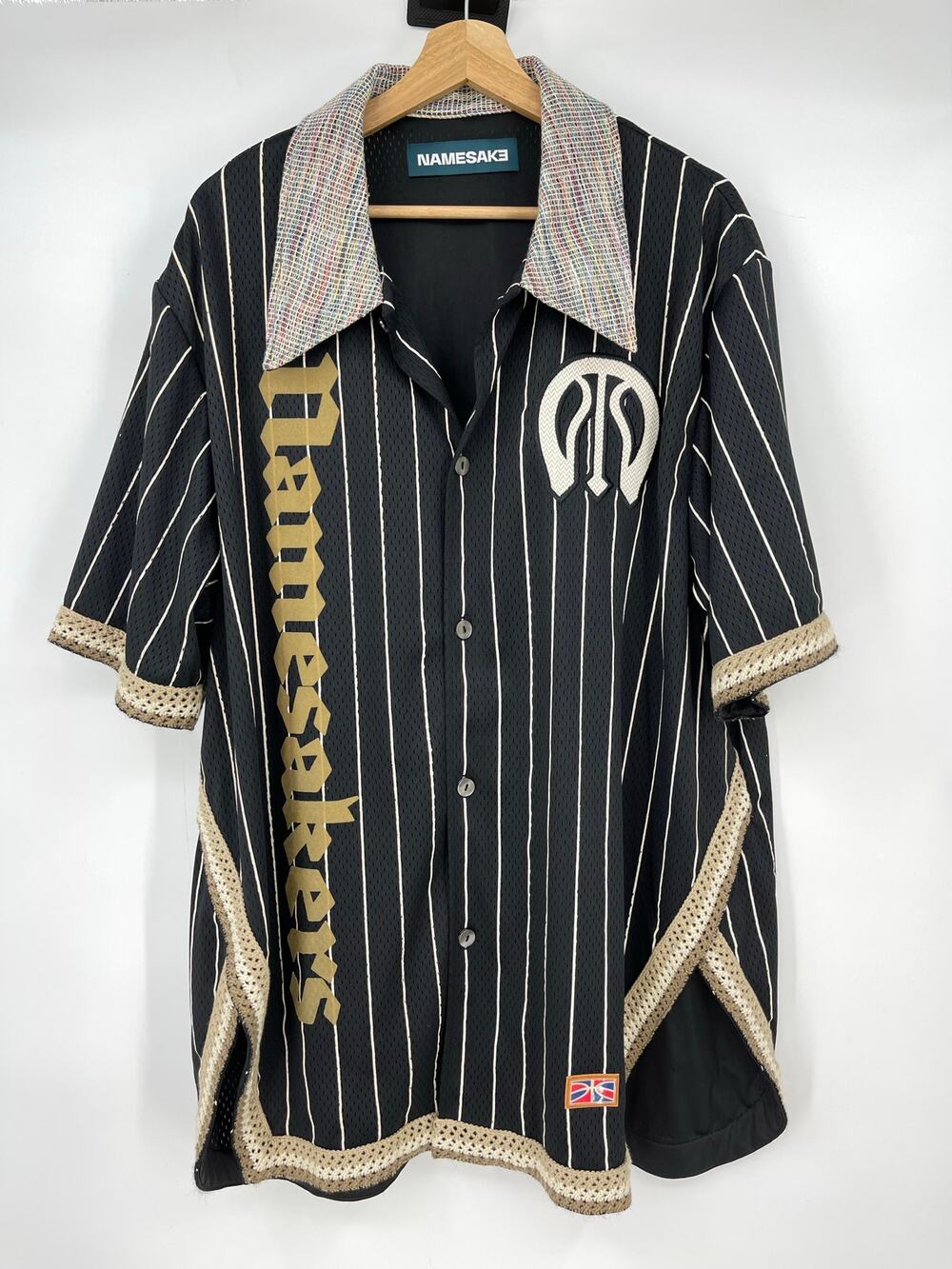 NAMESAKE | Bill Warm Up Shirt Black Stripe Short Sleeve Baseball Jersey L